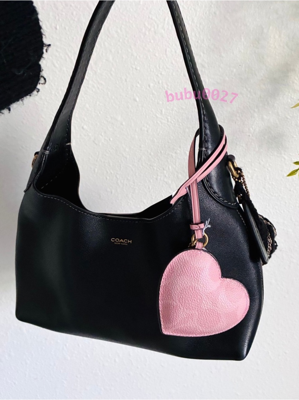 NWT💕Coach Puffy Heart Signature Canvas Bag Charm Powder Pink CET60 Cute Gift
